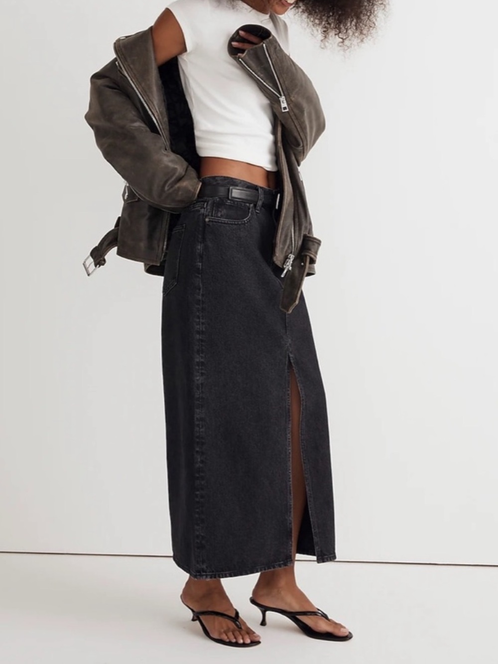 Madewell Black Denim Midi Skirt - size 28